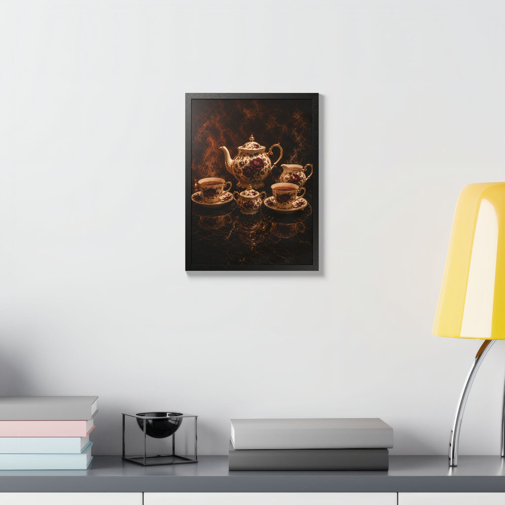 Burgundy Rose Tea Service — Framed Wall Art