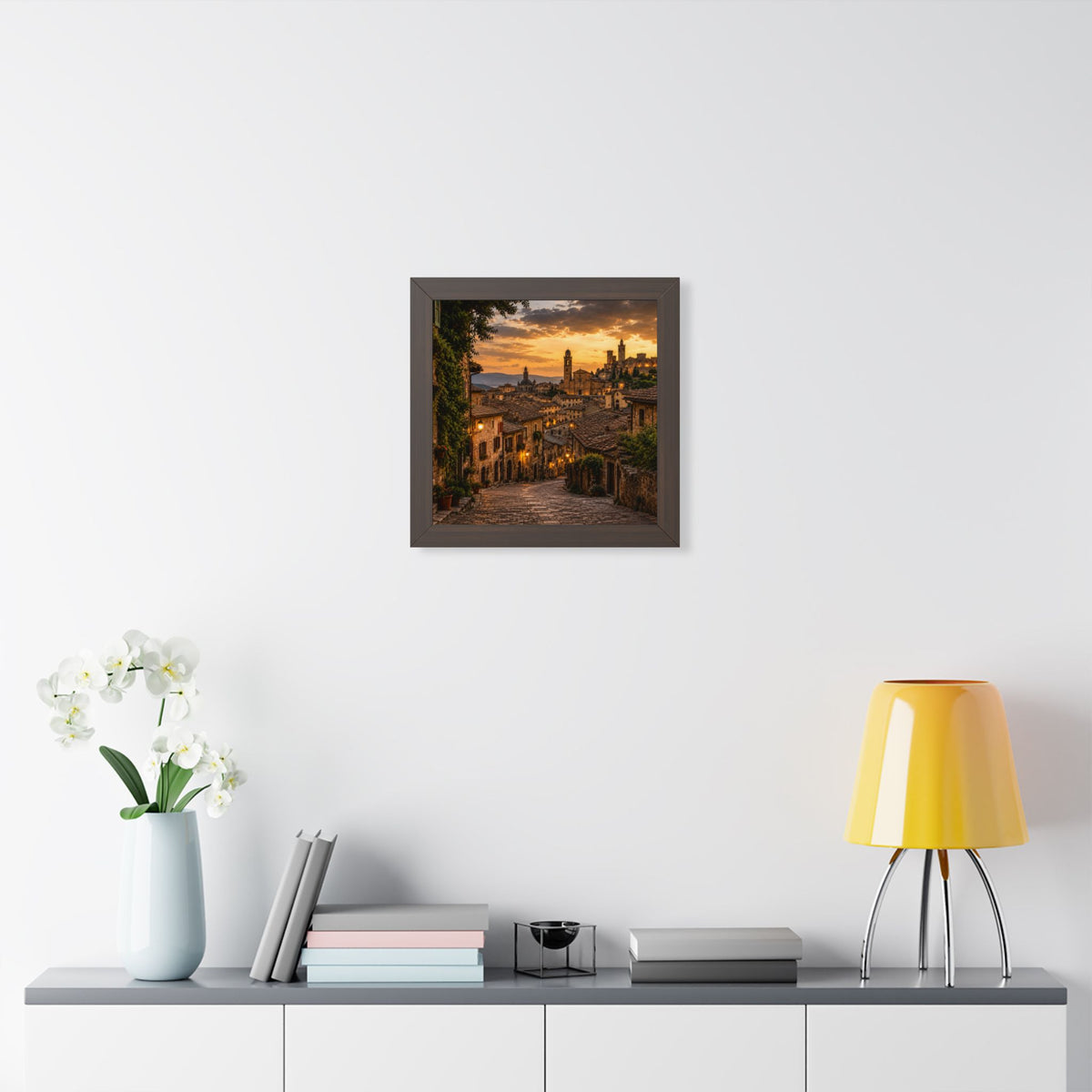 Old-World Town at Sunset — Framed Wall Art