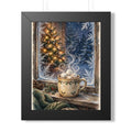 Christmas Cocoa — Snowy Window & Warm Mug, Framed Wall Art