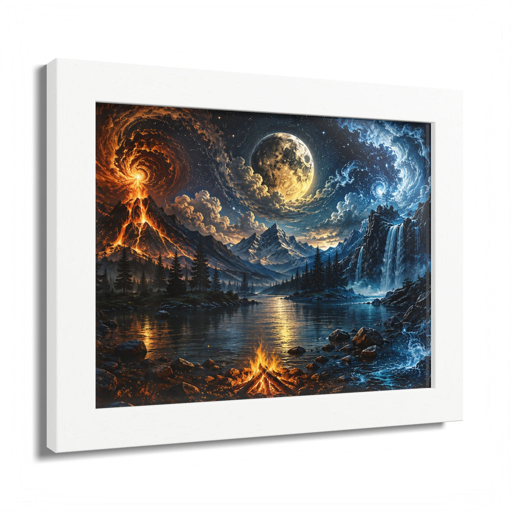 Fire & Ice Moonlit Landscape — Framed Wall Art