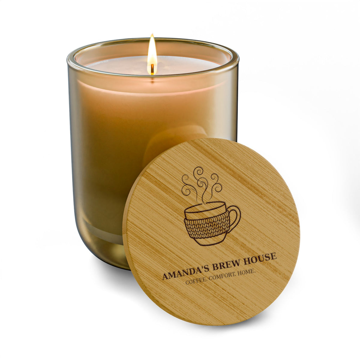 Engraved Coffee Cup Soy Candle — 14oz Amandas Brew House Scented Candle