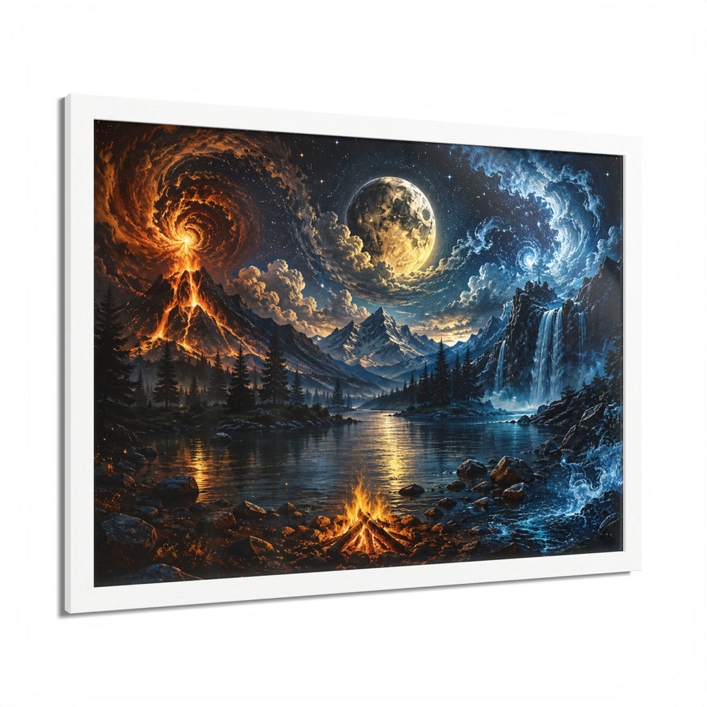 Fire & Ice Moonlit Landscape — Framed Wall Art