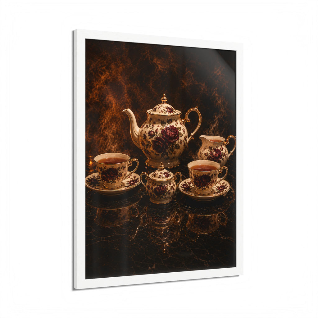 Burgundy Rose Tea Service — Framed Wall Art