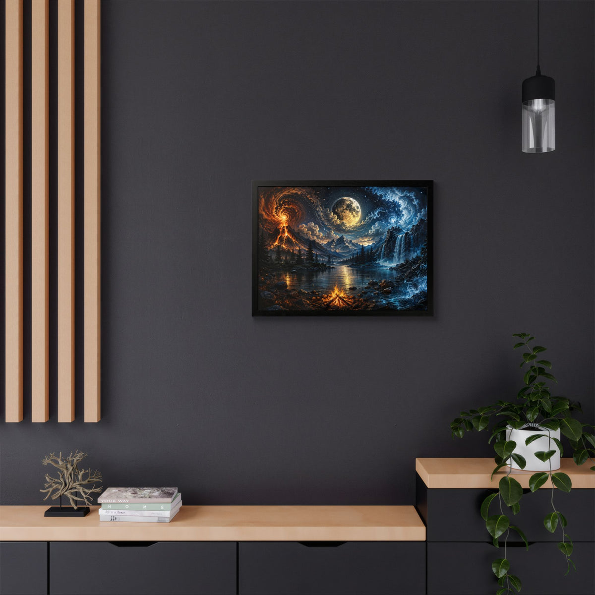 Fire & Ice Moonlit Landscape — Framed Wall Art
