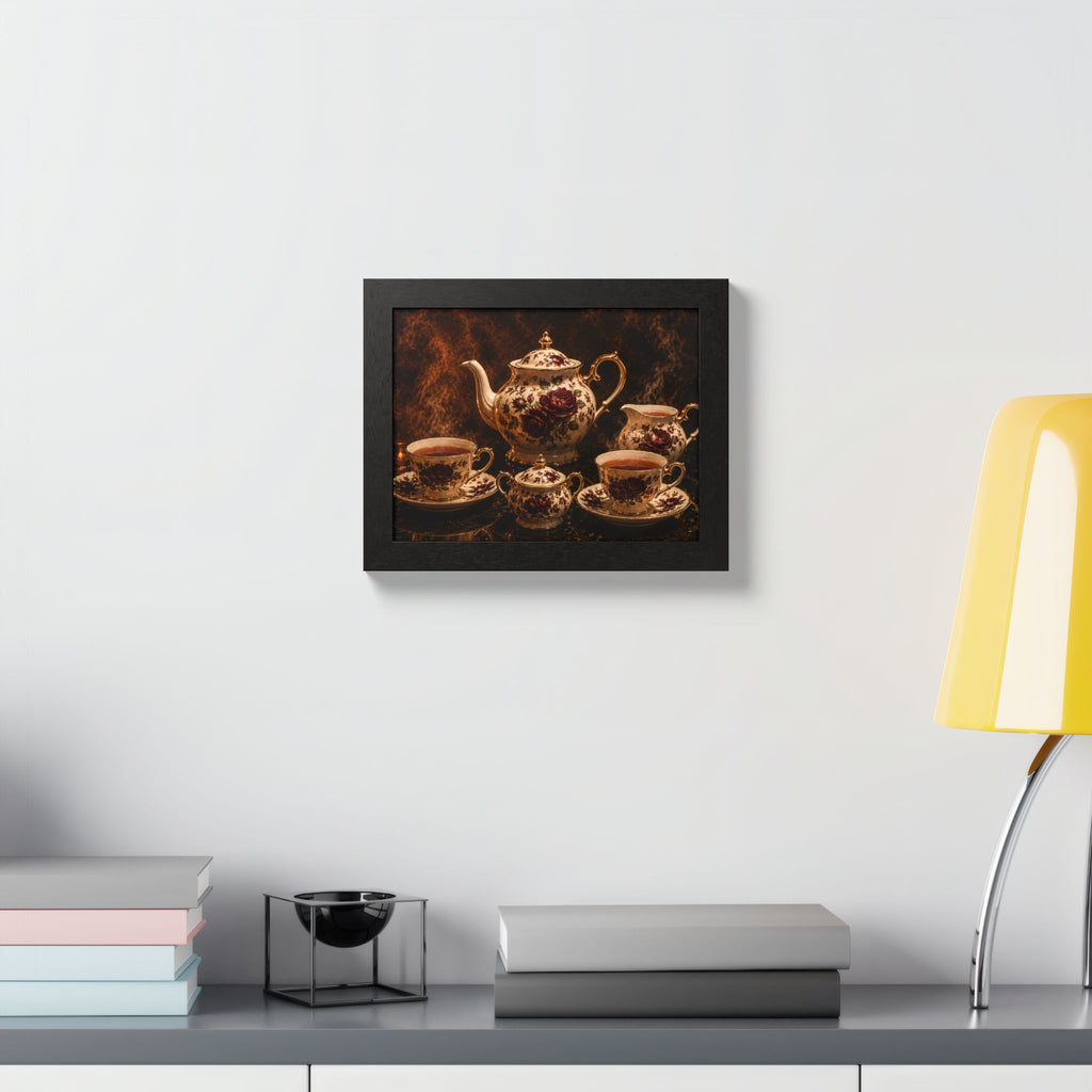 Burgundy Rose Tea Service — Framed Wall Art
