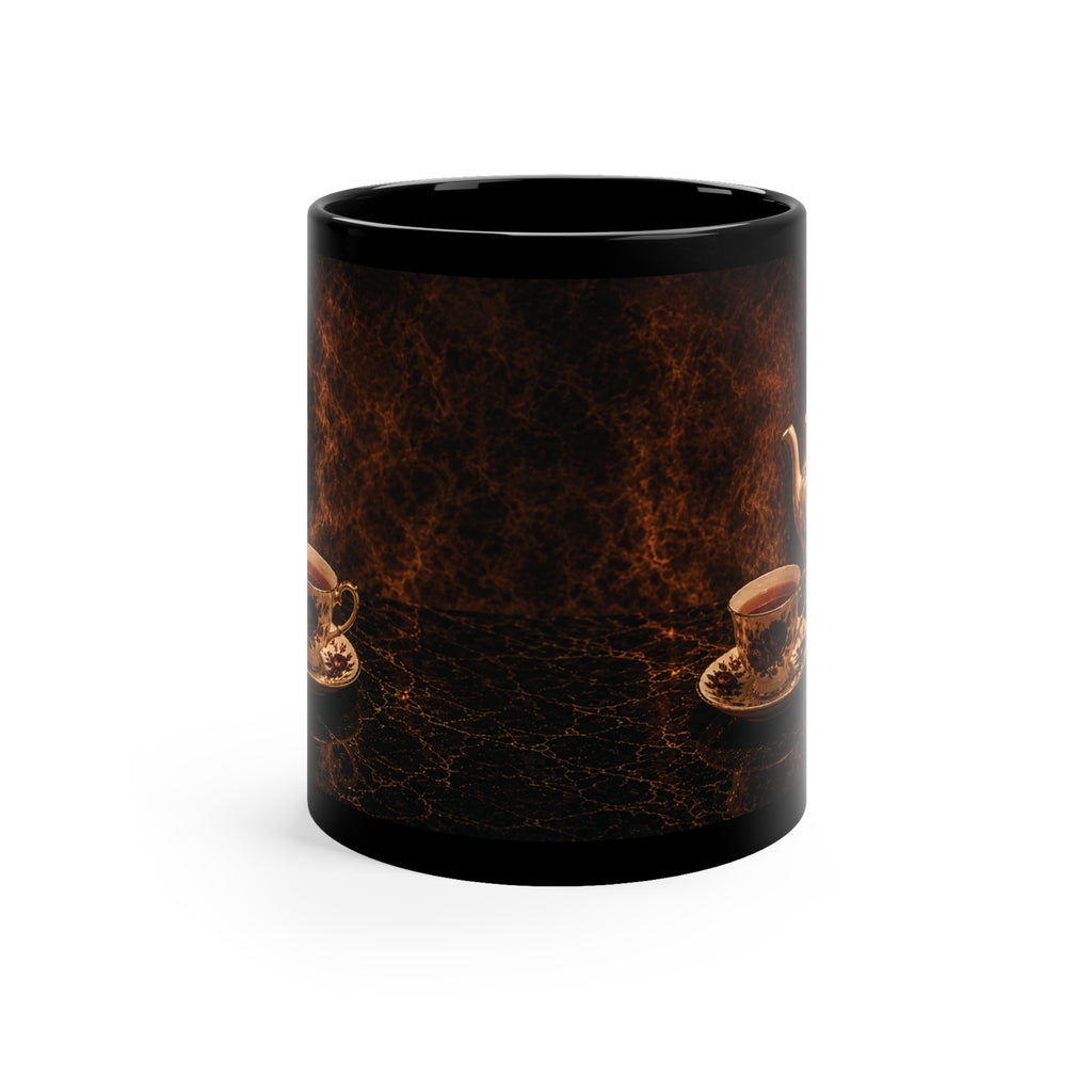 Vintage Floral Teapot Black Mug — 11 oz — product image from Amanda's Brew House
