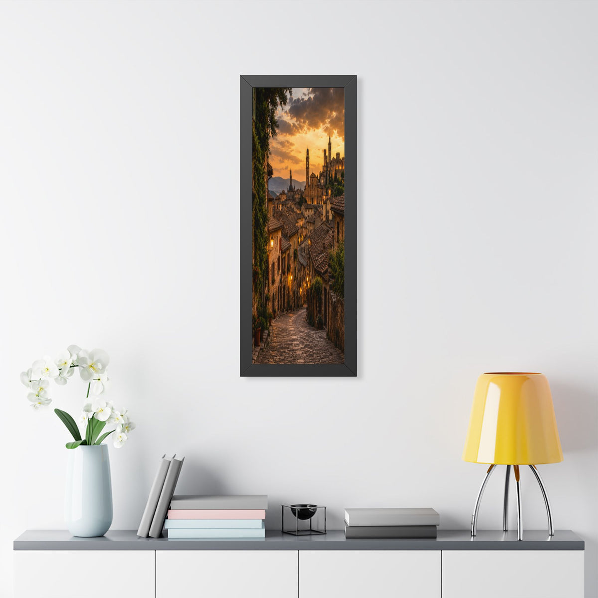 Old-World Town at Sunset — Framed Wall Art