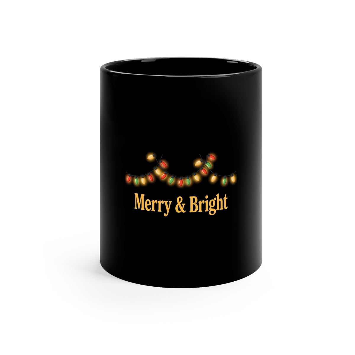 Merry & Bright — Christmas Coffee Mug | Black 11oz Ceramic