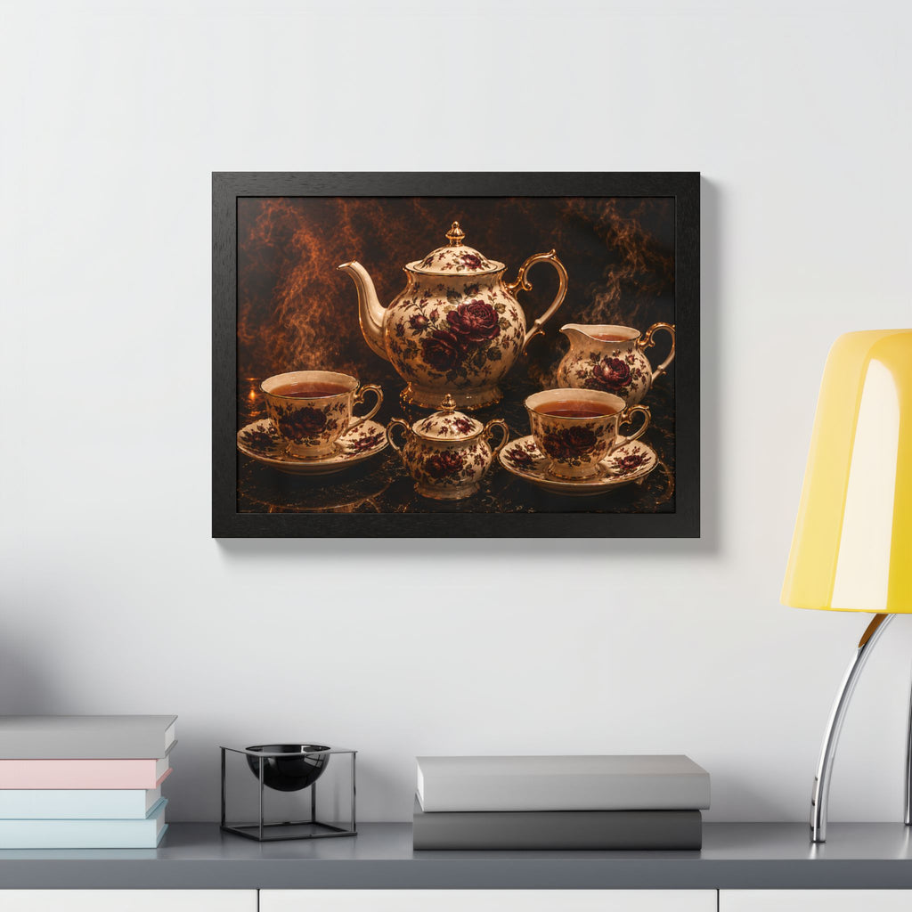 Burgundy Rose Tea Service — Framed Wall Art