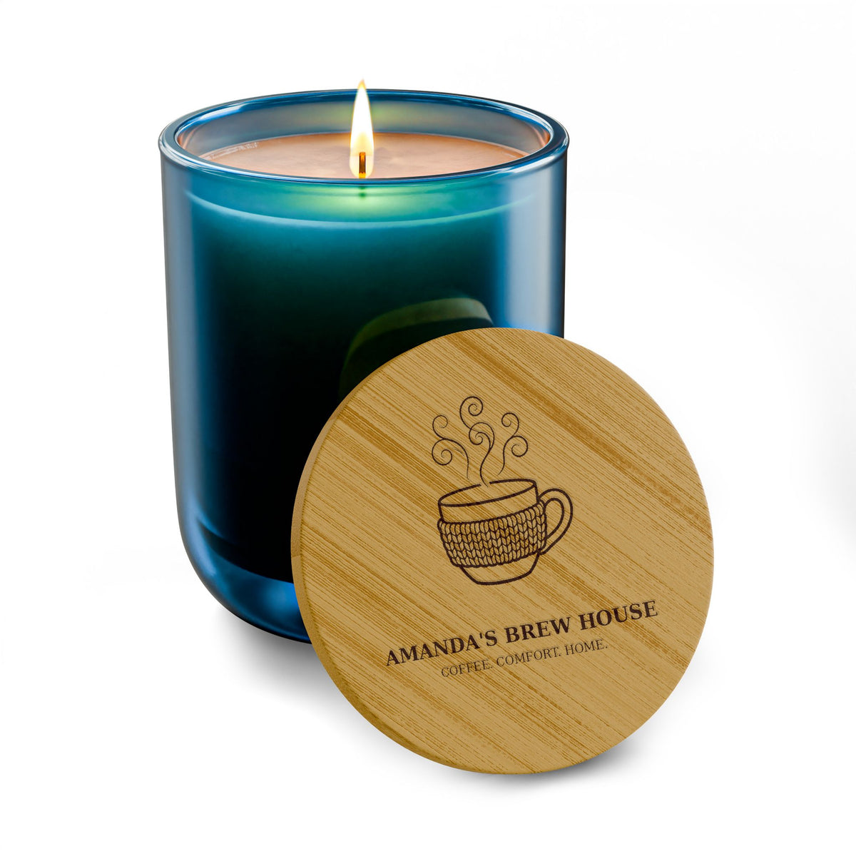 Engraved Coffee Cup Soy Candle — 14oz Amandas Brew House Scented Candle