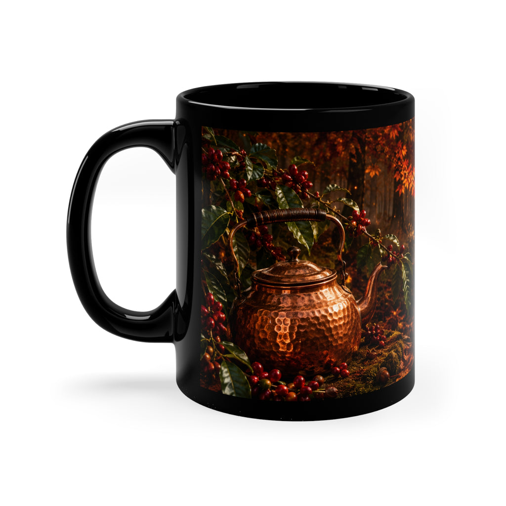 Autumn Woodland Stream Black Mug — 11 oz