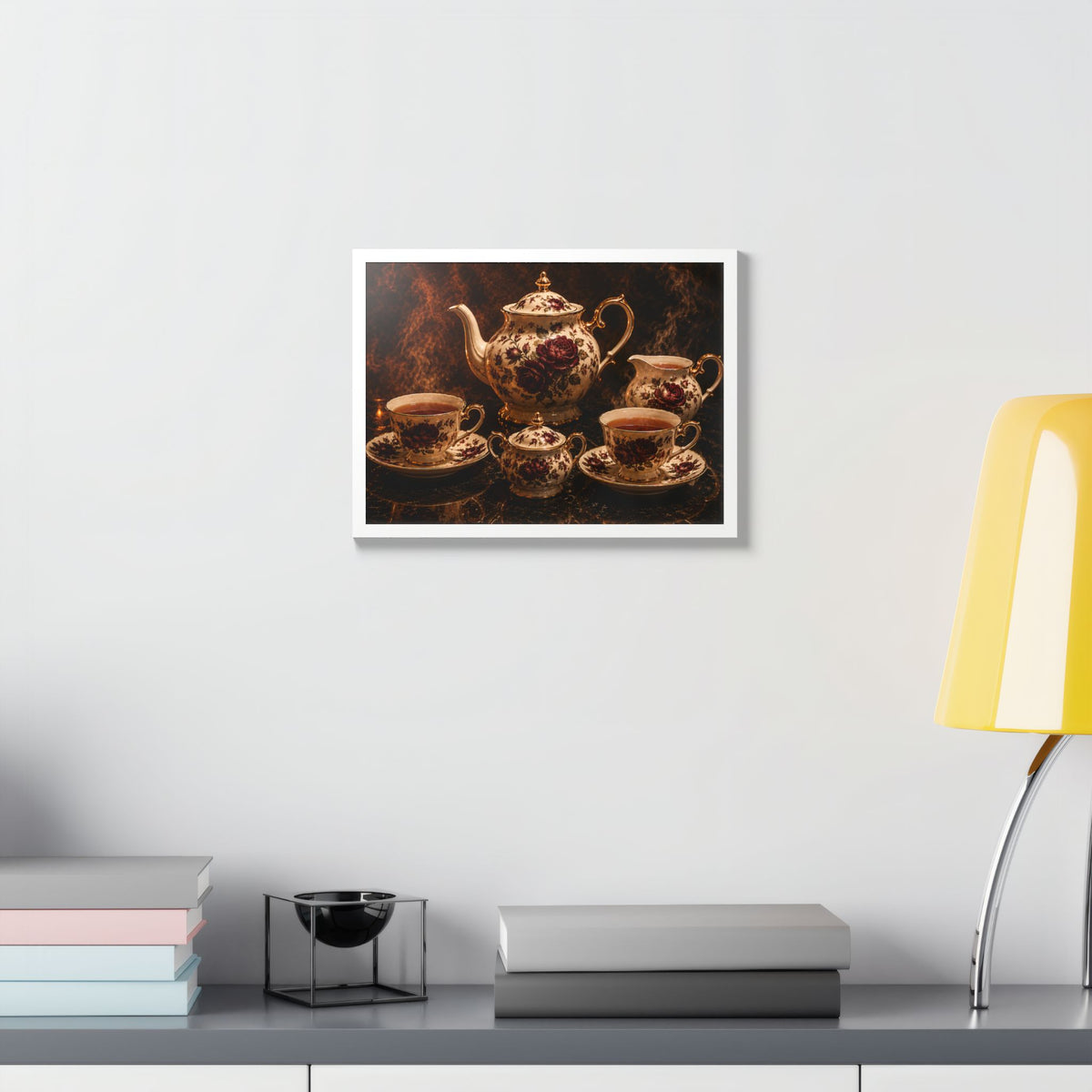 Burgundy Rose Tea Service — Framed Wall Art