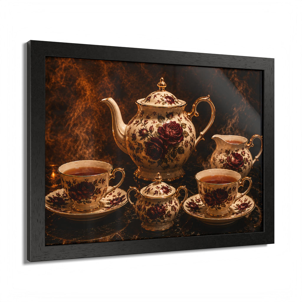 Burgundy Rose Tea Service — Framed Wall Art