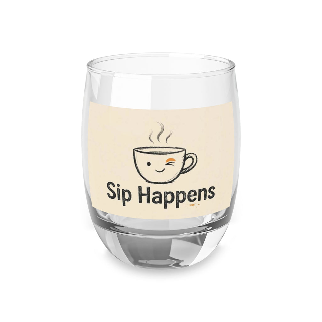Sip Happens minimalist artwork on 6 oz whiskey glass