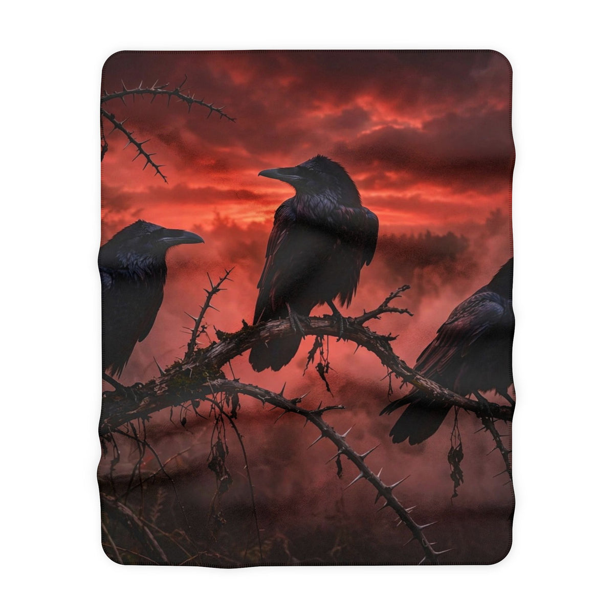 Ravens at Dusk Sherpa Blanket — Gothic Fleece Throw