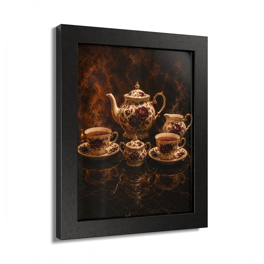 Burgundy Rose Tea Service — Framed Wall Art