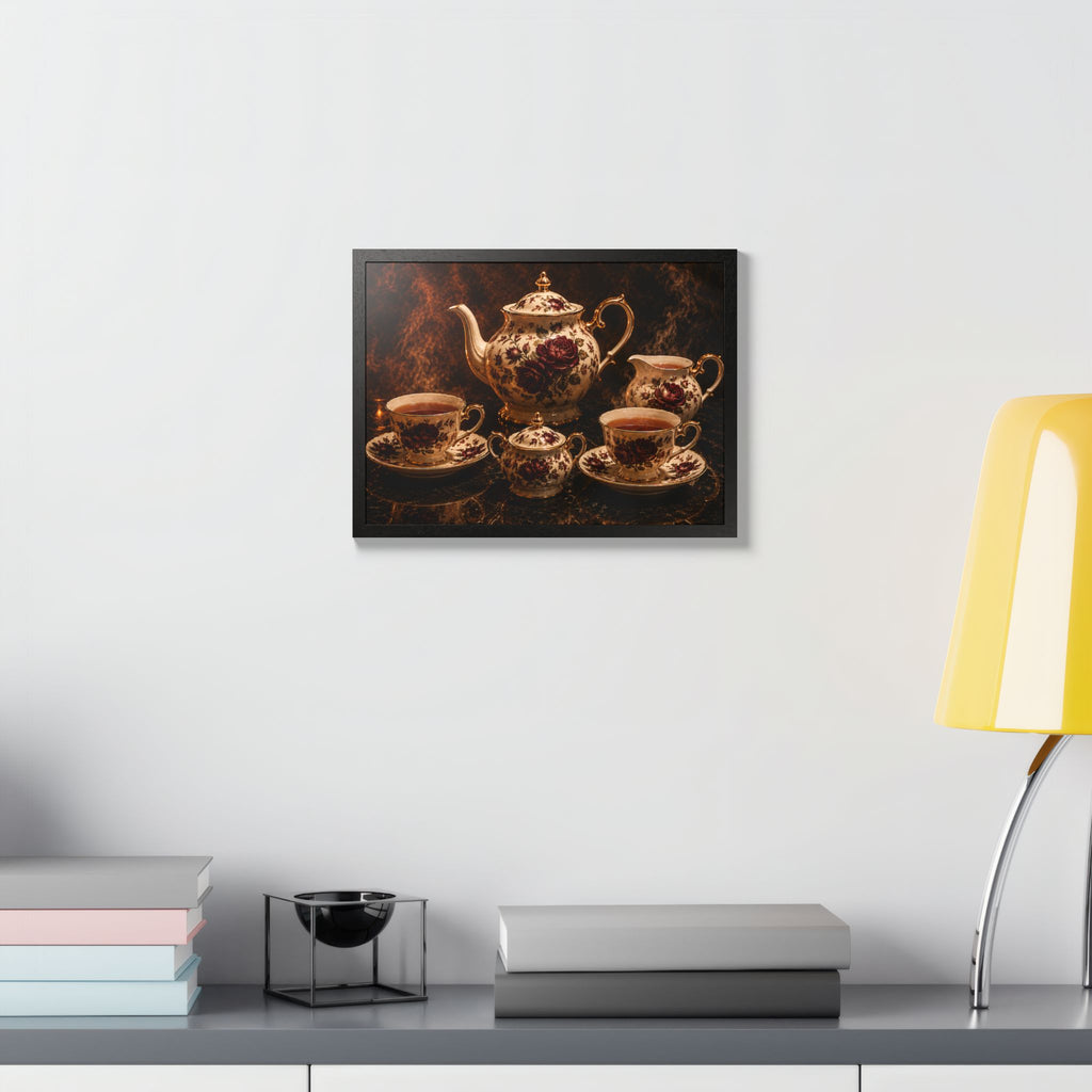 Burgundy Rose Tea Service — Framed Wall Art