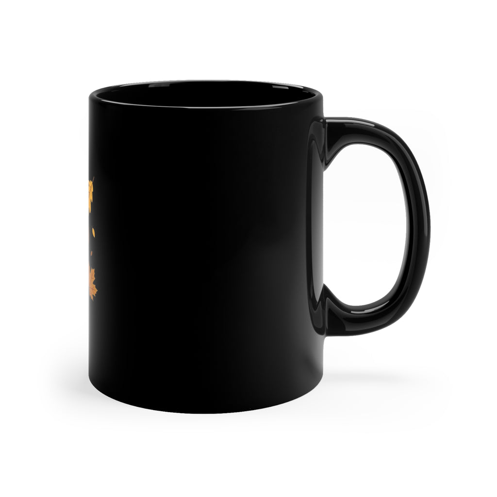 Hello Fall — Autumn Leaves Coffee Mug | Black 11oz Ceramic