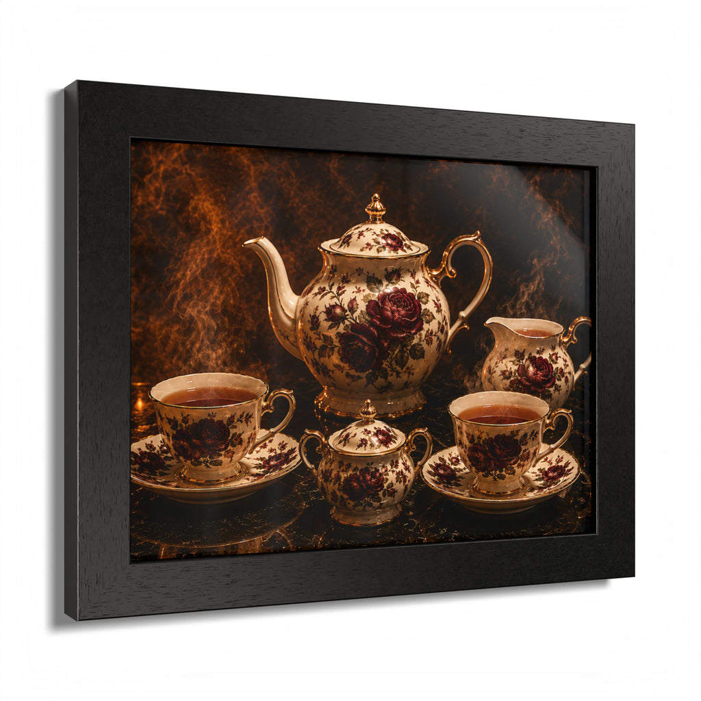 Burgundy Rose Tea Service — Framed Wall Art
