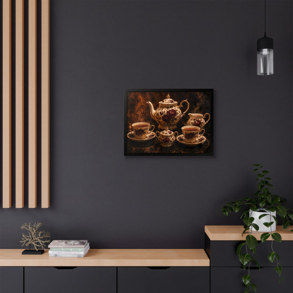 Burgundy Rose Tea Service — Framed Wall Art