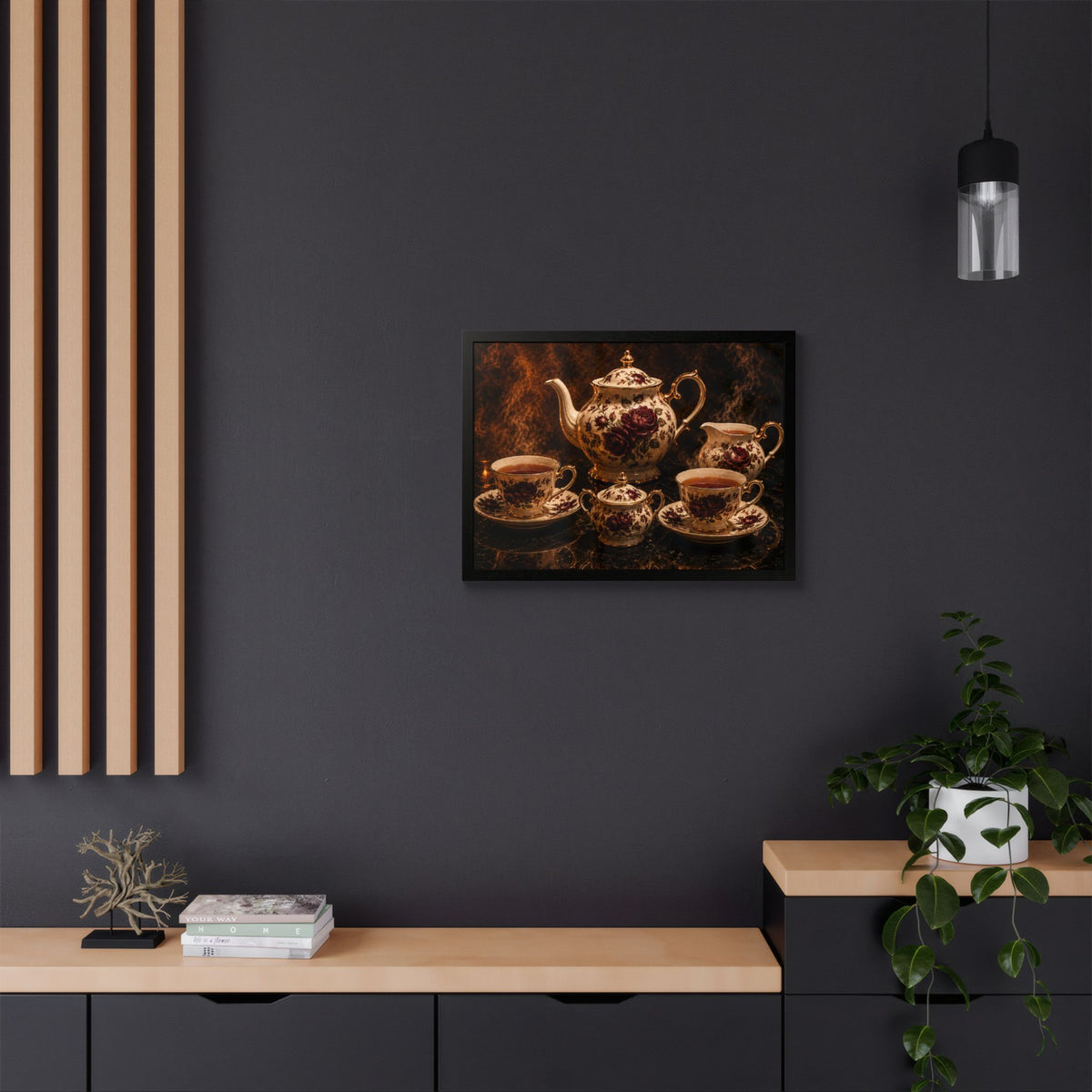 Burgundy Rose Tea Service — Framed Wall Art