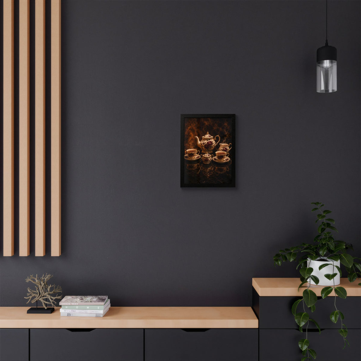 Burgundy Rose Tea Service — Framed Wall Art