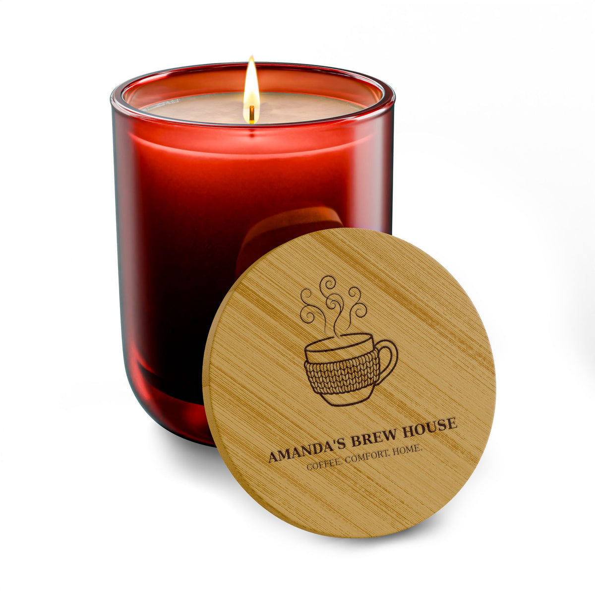Engraved Coffee Cup Soy Candle — 14oz Amandas Brew House Scented Candle