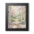 Spring Blossom Morning — Cherry Blossoms & Coffee, Framed Wall Art