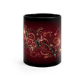 Valentine Hearts Coffee Mug — 11oz Black Ceramic, Roses & Swirls