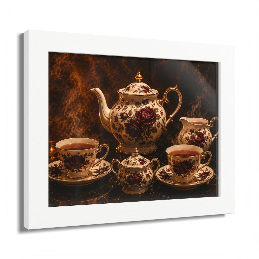 Burgundy Rose Tea Service — Framed Wall Art