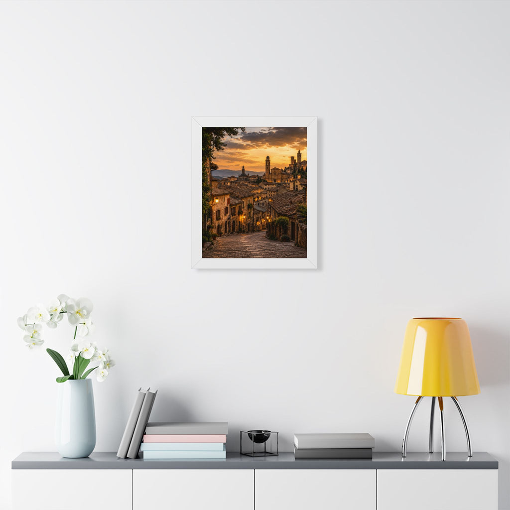Old-World Town at Sunset — Framed Wall Art