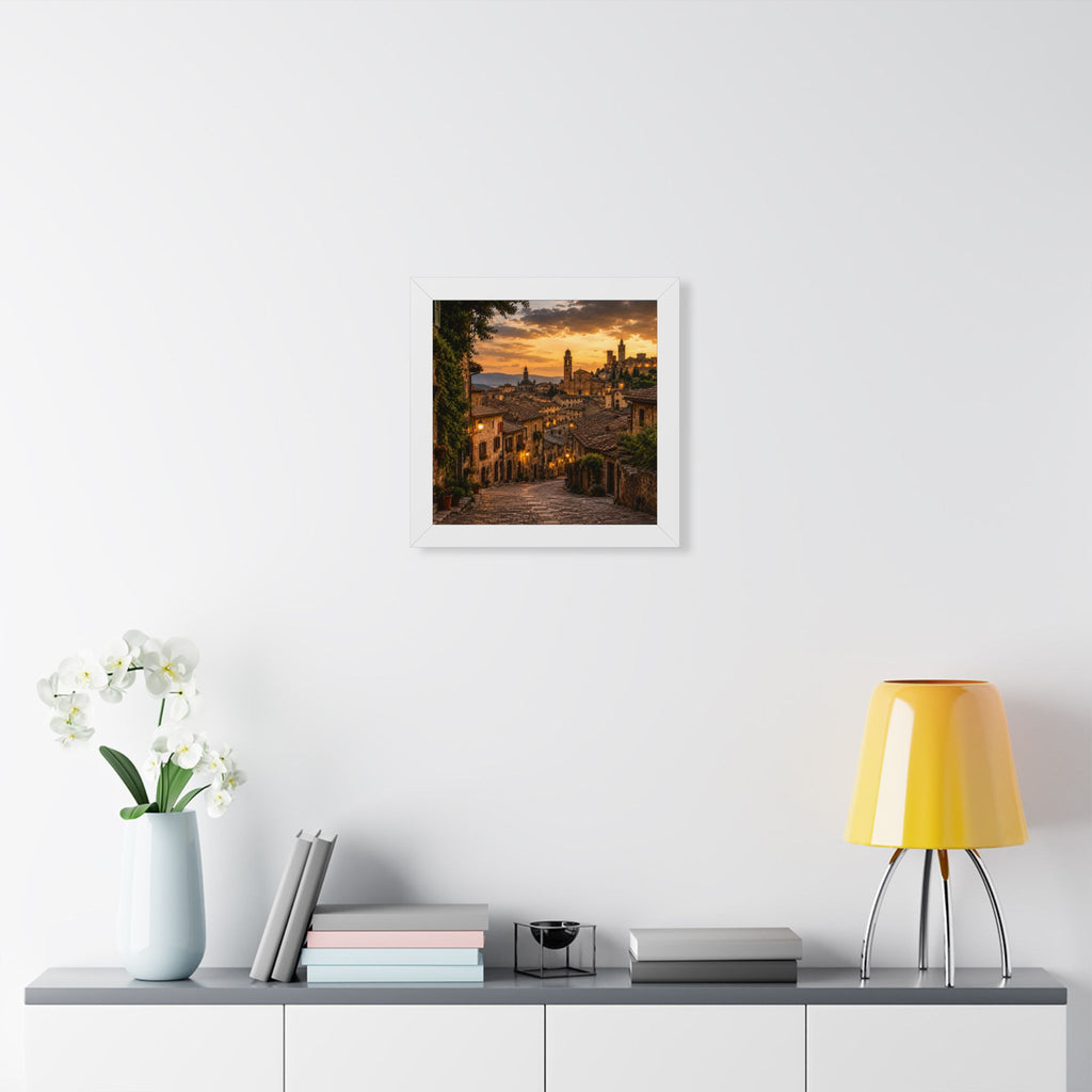 Old-World Town at Sunset — Framed Wall Art
